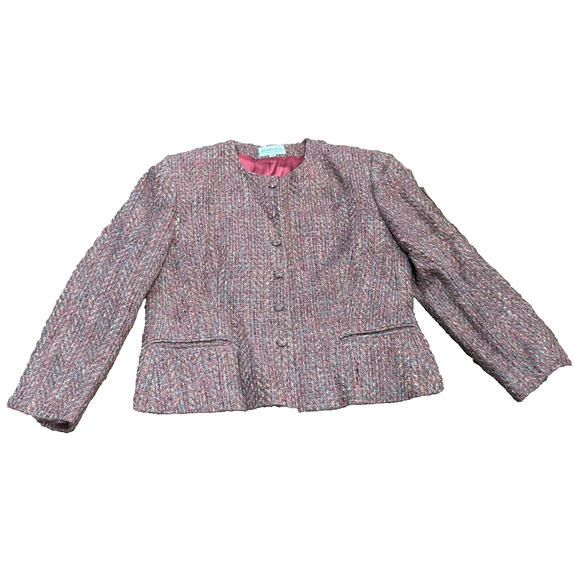 Vtg Lombardi Inc. Womens Purple Mohair Chevron Tweed Blazer & Skirt Suit Size 14 - Picture 2 of 16